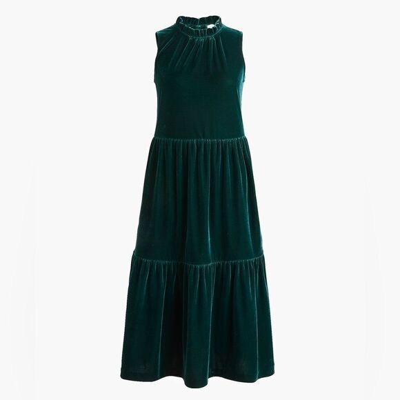 J Crew Velvet Tiered Midi Dress NWT - Picture 1 of 7